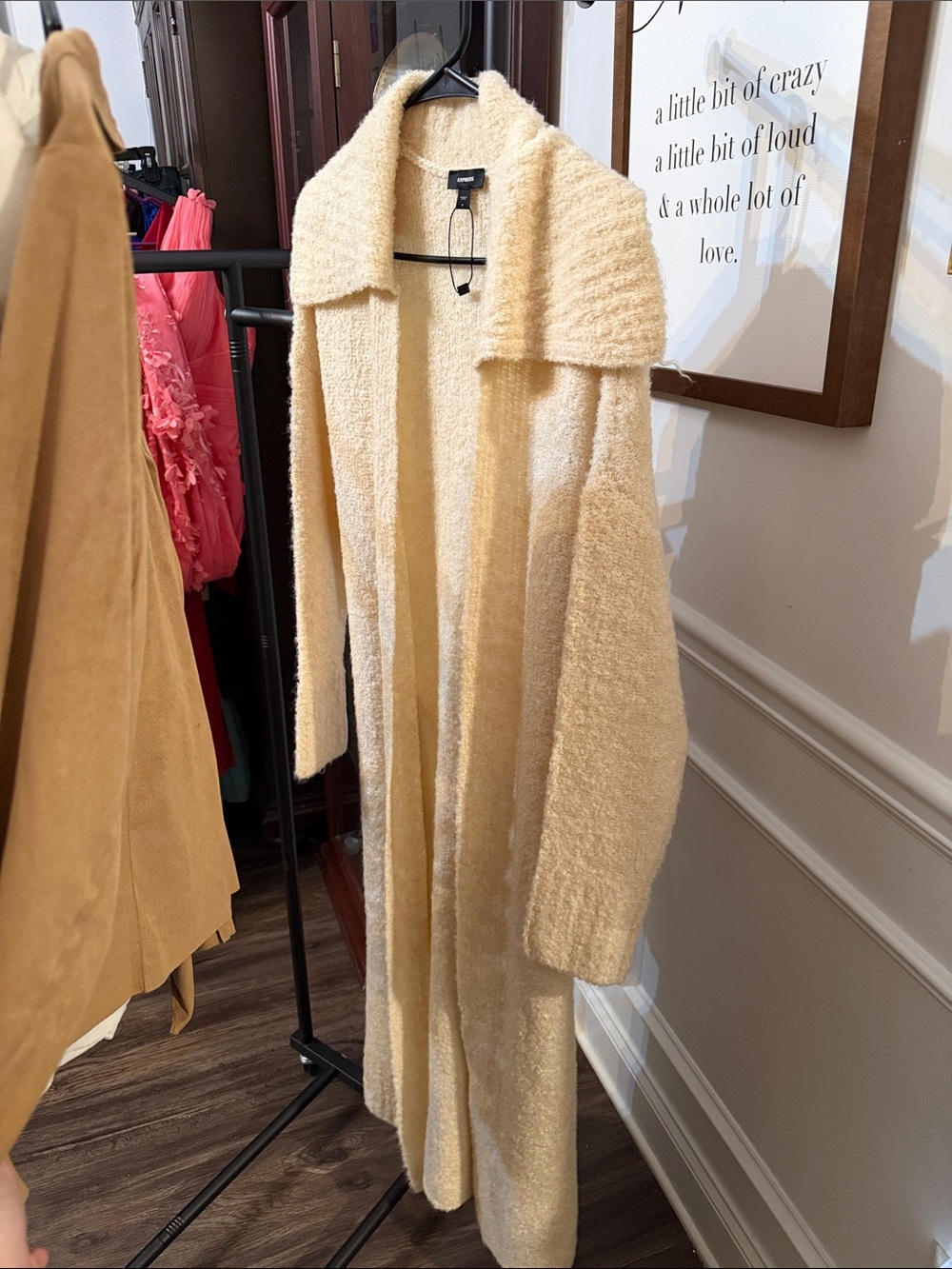 Express Cream Bouclé Long Open-Front Cape Coat